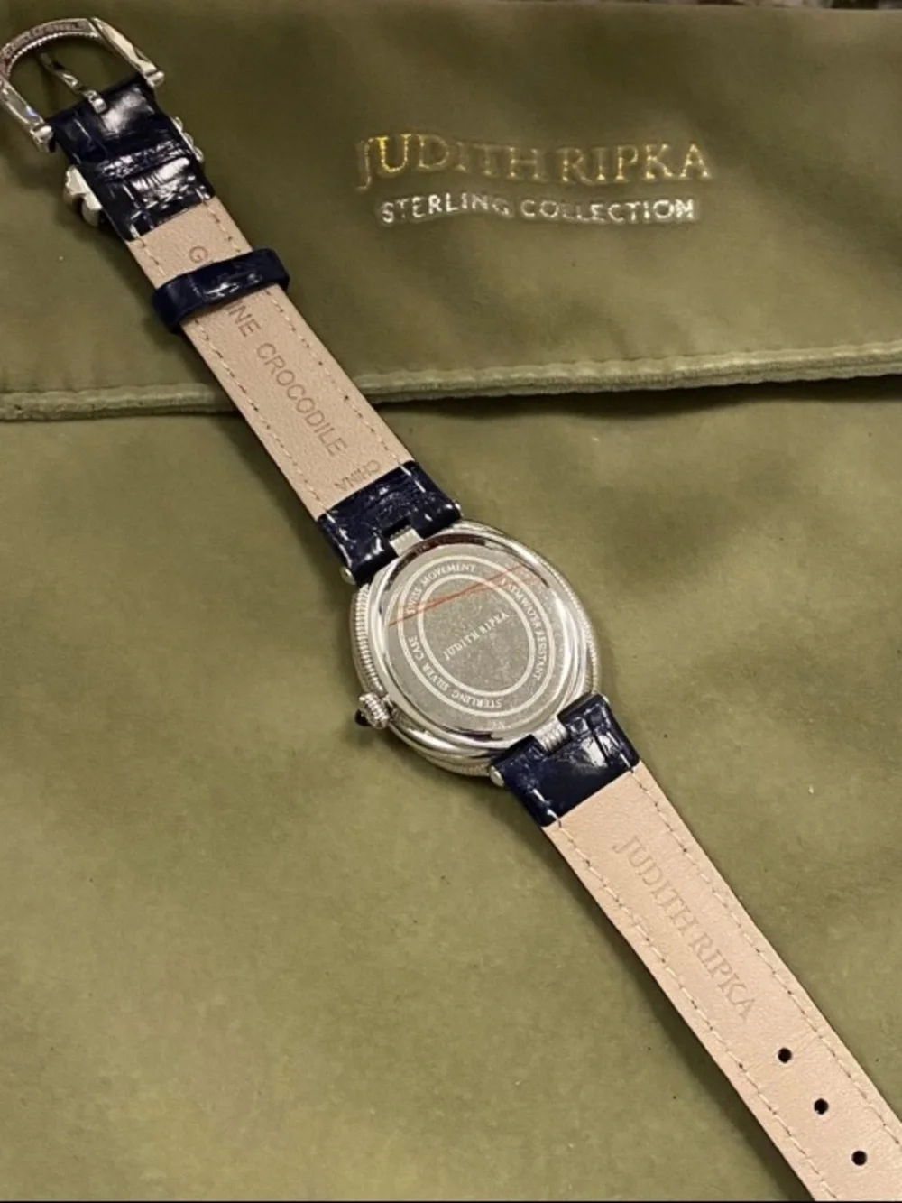 Judith Ripka Couture Eternity -genuine Crocodile Midnight blue leather